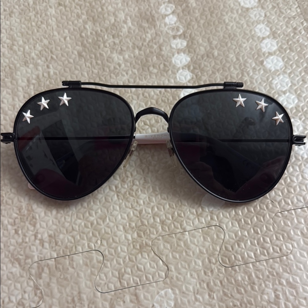 Givenchy Black Aviator Sunglasses with Silver Stars